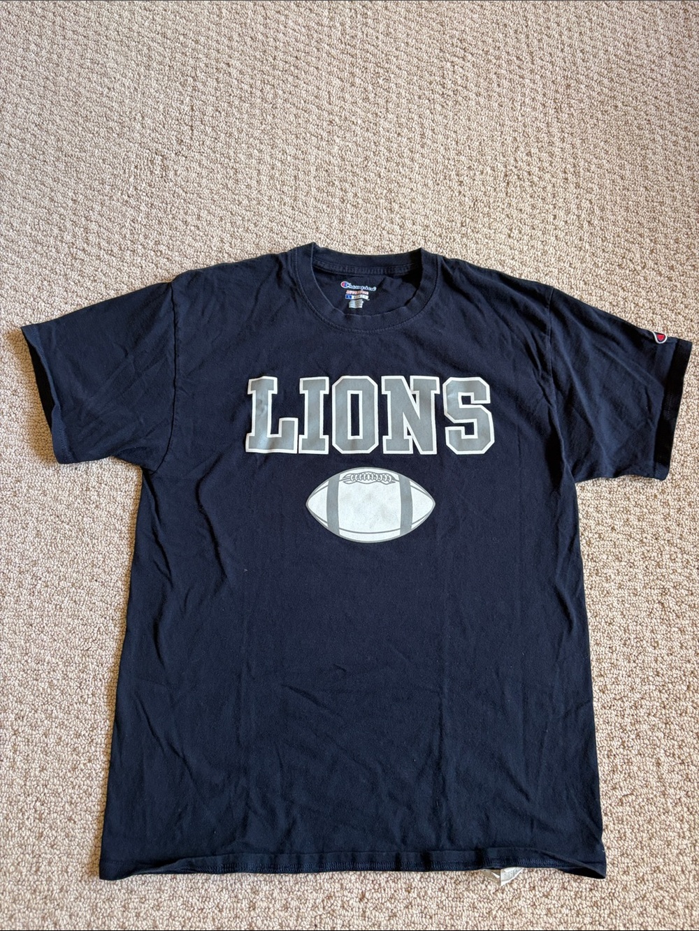Champion Men's Navy 'LIONS' Graphic Tee with Football